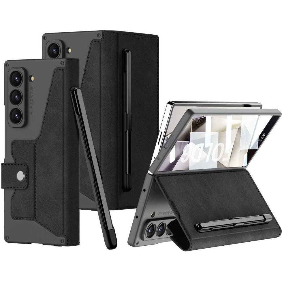 AktarMobile Samsung Galaxy Z Fold 6 Uyumlu Kapaklı Cüzdan Kartlık Kılıf Standlı Kalemlikli Kamera Korumalı Kapak - Siyah Cep Telefonu Kılıfı Fiyatı
