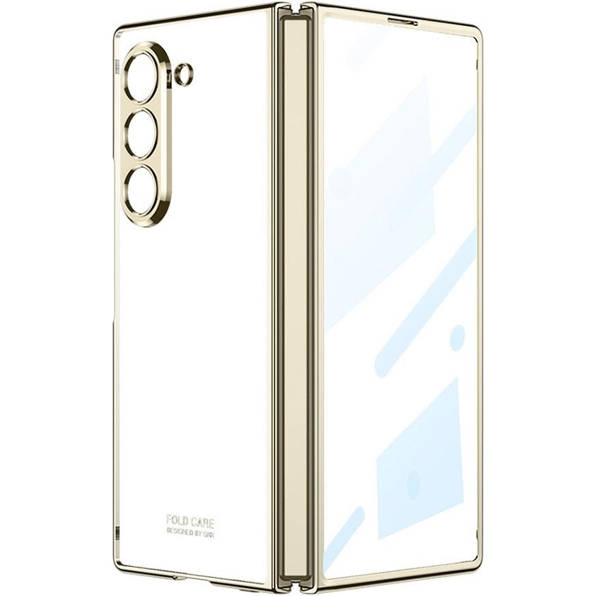 AktarMobile Samsung Galaxy Z Fold 6 Uyumlu Kılıf Premium Camlı Kapak Kamera Korumalı Metalik Kenarlı Glitter - Gold Cep Telefonu Kılıfı Fiyatı