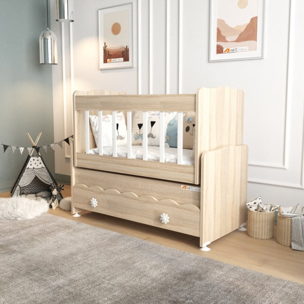 Akte Home Çekmeceli Sallanır Anne Yanı Ahşap Bebek Beşiği Sonoma - 112 cm x 55 cm x 92 cm - Meşe Beşik Fiyatı