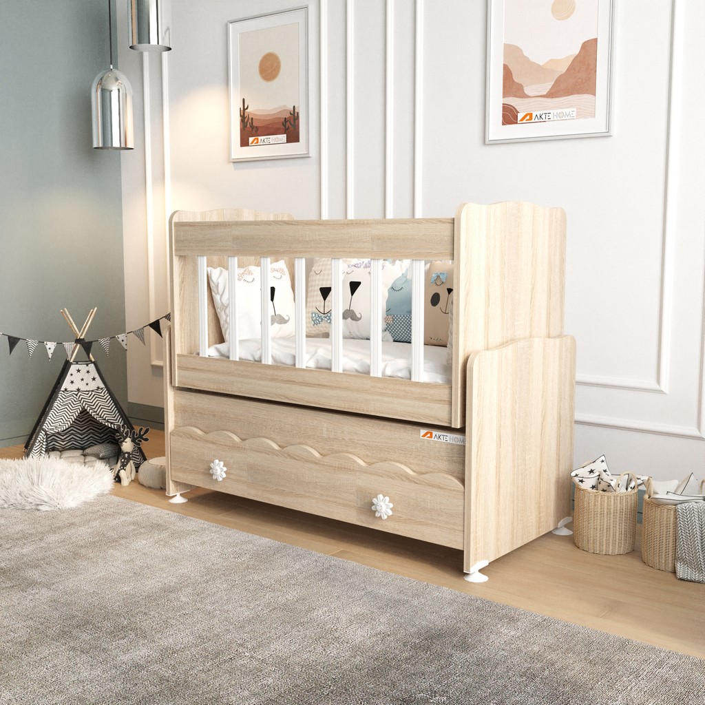 Akte Home Çekmeceli Sallanır Anne Yanı Ahşap Bebek Beşiği Sonoma - 112 cm x 55 cm x 92 cm - Meşe Diğer Fiyatı