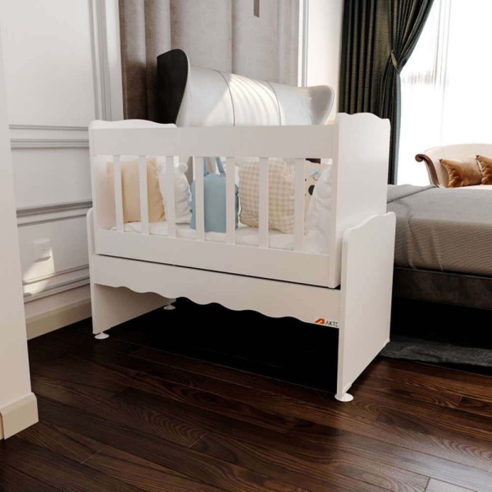 Akte Home Sallanır Anne Yanı Ahşap Bebek Beşiği - Beyaz Beşik Fiyatı