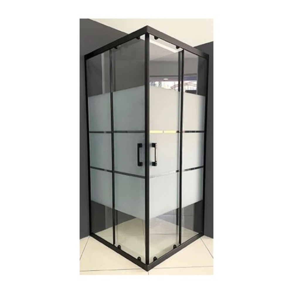 Aktu Duşakabin 90 x 90 Kare 5mm Temperli Cam - Mat Siyah Profil / Kumlama Kutu (Box) Desen - 90 x 90 Siyah Duşakabin Fiyatı