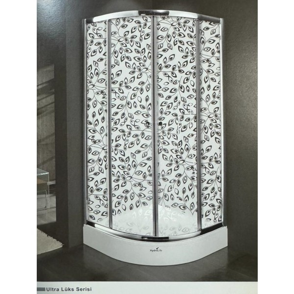 Aktu Duşakabin VE TEKNE 90X90 OVAL LEKE TUTMAZ NANO TEKNOLOJİ - 5mm Temperli Cam - YAPRAK DESEN - Parlak Alm. Profil - 100 x 100 Cm - Oval - Tekneli Duşakabin Fiyatı