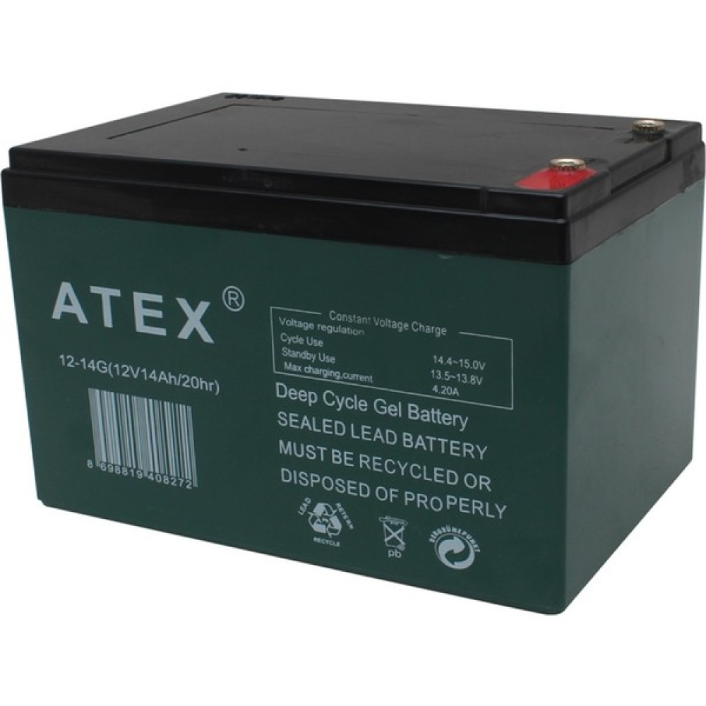 Akü 12 Volt 14 Amper Atex 12-14G Jel Tip Akü ( 150 x 97 x 95 mm ) (Elektrikli Bisiklet Aküsü) Kesintisiz Güç Kaynakları (UPS) Fiyatı