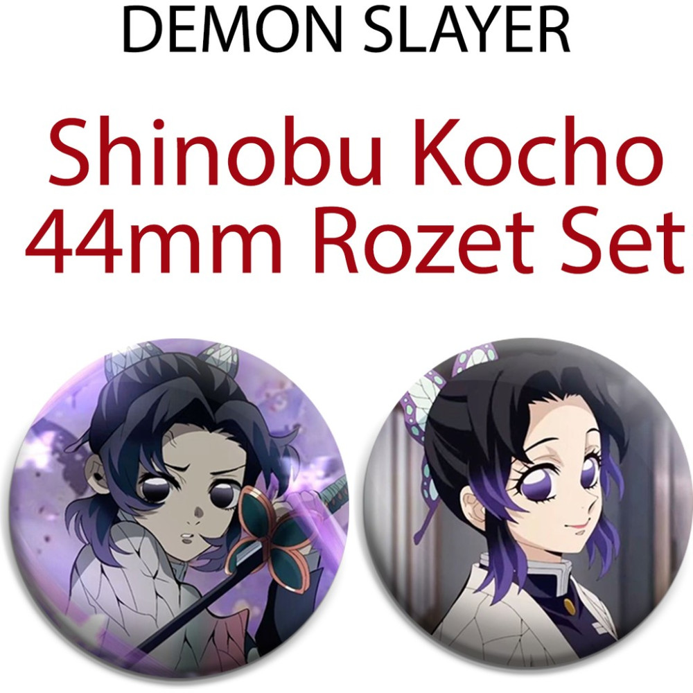 Akumastik Demon Slayer Shinobu Kocho 44MM Rozet Set 2 Adet Kimetsu No Yaiba İğneli Metal Tasarım Rozet Fiyatı