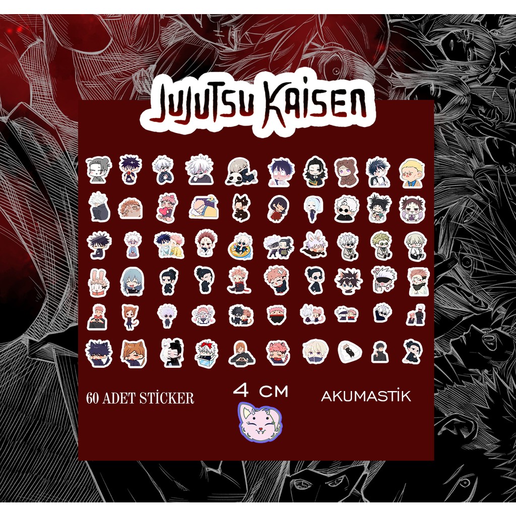 Akumastik Jujutsu Kaisen 60 Adet Parlak Sticker Seti 4 cm Boyutunda Anime Temalı Kırtasiye Ürünü Diğer Fiyatı