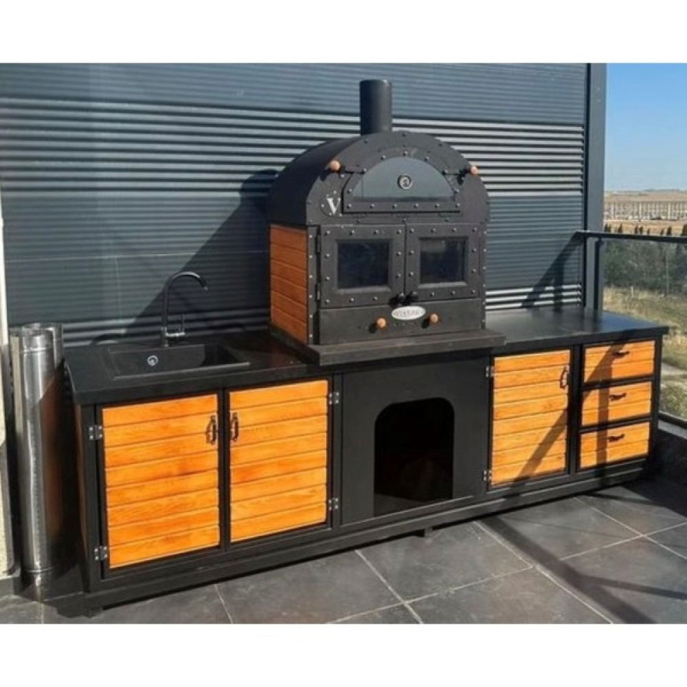 Al-Mak Outdoor Kitchen 4 Kapaklı Tezgahlı Fırınlı Barbekü & Şömine & Mangal Bahçe Mangalı & Barbekü Fiyatı