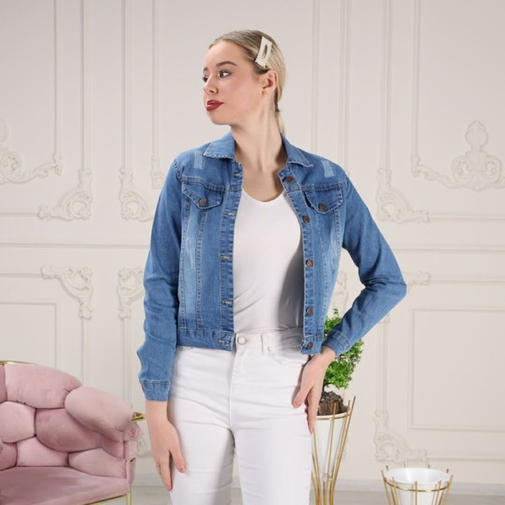 ‎Al Sadek Collection Düz Kot Ceket Rahat Kalıp Yumuşak Kumaş Bayan Ceket Fiyatı