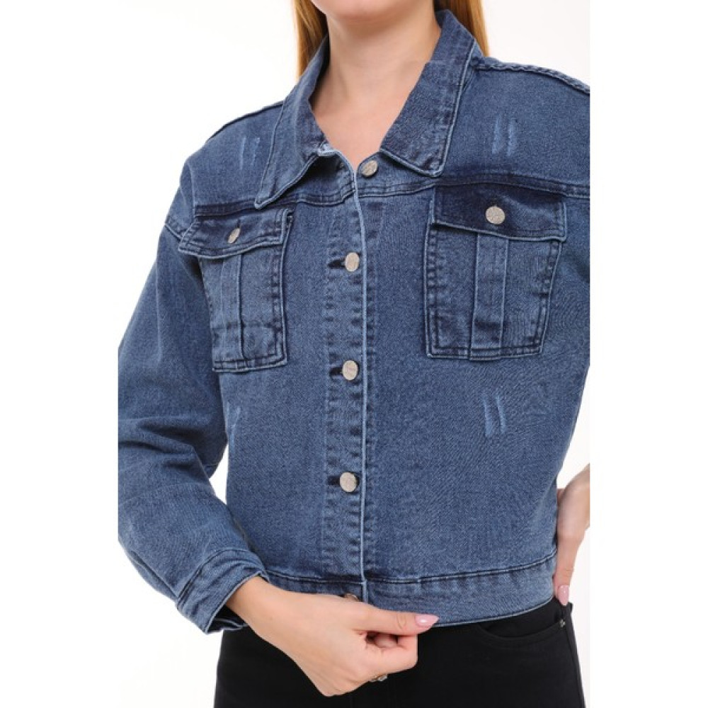 ‎Al Sadek Collection Kadın Cap Detaylı Oversize Crop Denim Ceket Bayan Ceket Fiyatı