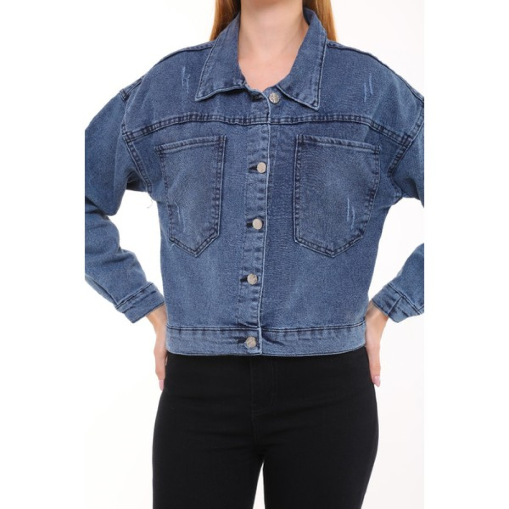 ‎Al Sadek Collection Kadın Kot Ceket Capli Oversize Crop Denim Ceket Bayan Ceket Fiyatı