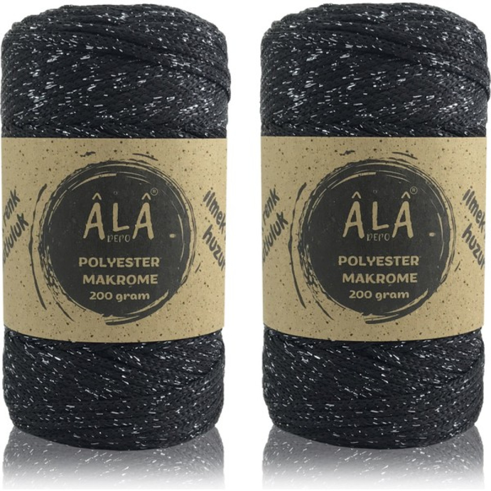 Ala Depo 2 Adet Polyester Makrome 3mm Çanta Supla Runner Örgü Ipi 2X200 gr Simli Siyah 200-26 - - Oyun & Hobi Fiyatı