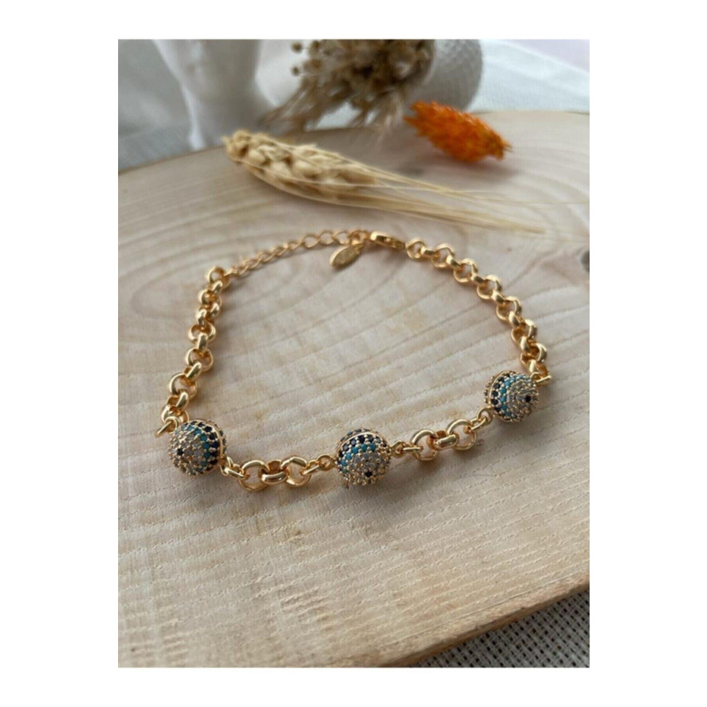 Alaçatı Accesories Nazar Boncuklu Üç Top Çelik Bileklik 17 cm Beden Çelik Bilezik Fiyatı