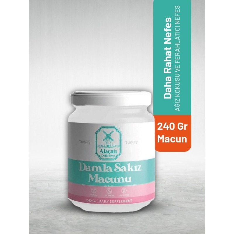 Alaçatı Değirmeni 240 gr Macun - Bağışıklık Sistemi Destekleyici, Vegan, Şeker ve Gluten İçermez, Damla Sakızı Aromalı Diğer Fiyatı