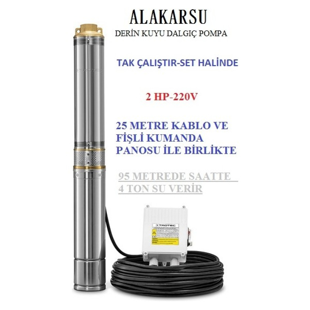 Alakarsu 2 Hp Alakarsu Italyan Teknoloji Derin Kuyu Dalgıç Pompa (25 Metre Kablo ve Pano Dahil) Su Motoru Fiyatı