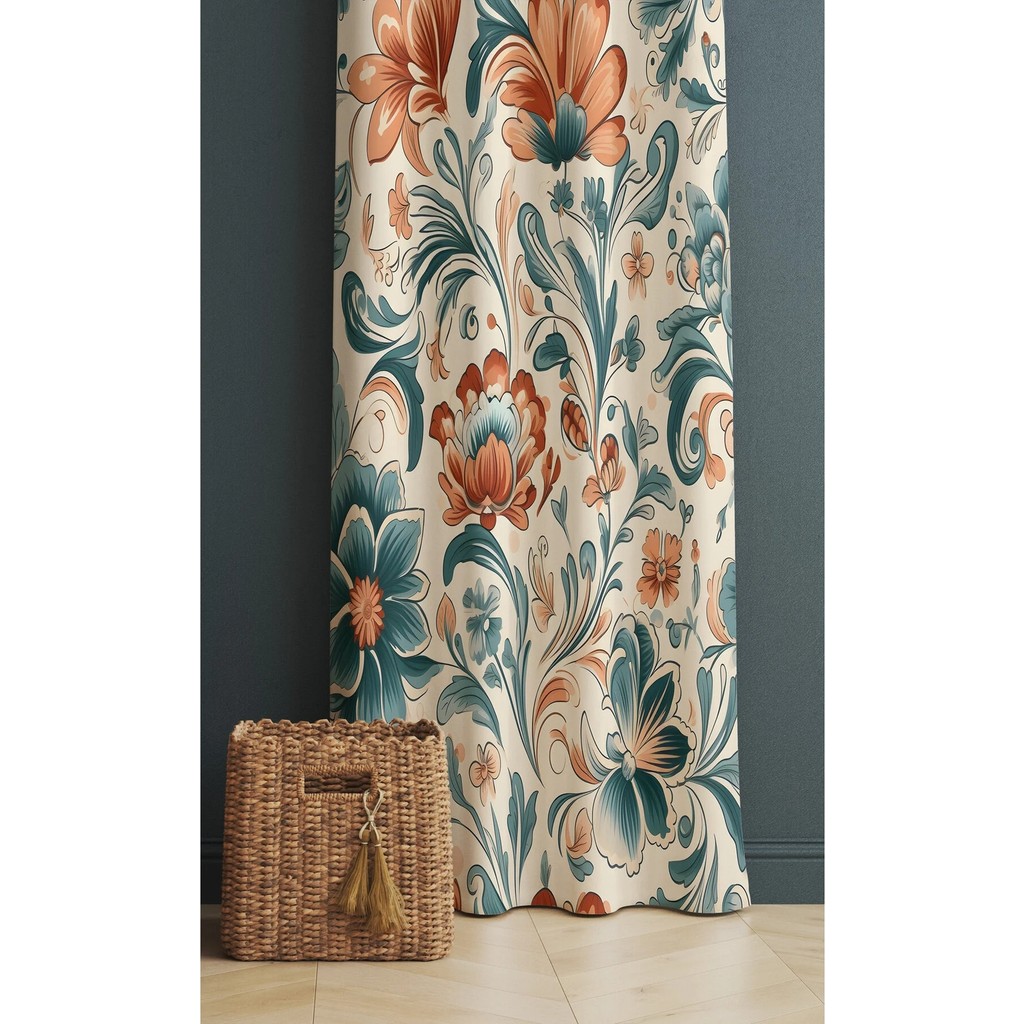 Alamodecor Vintage Çiçekli Model Tek Kanat Oturma Odası Salon Fon Perde - Sütlü Kahve - 140 x 260 cm Perde Fiyatı