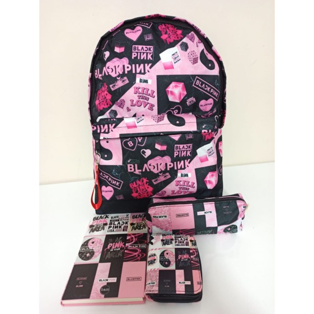 Alanç Gift Black Pink Baskılı Okul Sırt Çantası, Black Pink Defter, Kalemlik, Cüzdan Hediye Seti Okul Çantası Fiyatı