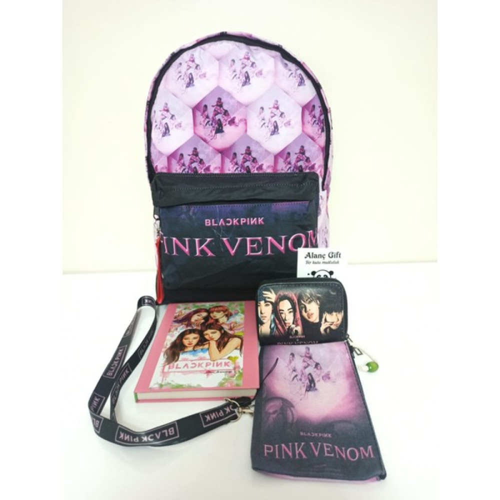 Alanç Gift Black Pink Venom Baskılı Okul Sırt Çantası, Defter, Kalemlik, Para Cüzdanı, Boyun Ipi Hediye Seti Okul Malzemeleri Fiyatı