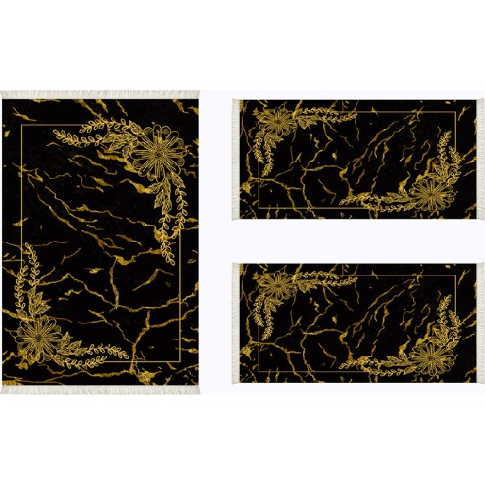 Alanur Almira Yatak Odası Halısı 3'lü Set 80 x 150 cm + 2 Adet 60 x 100 cm AL310M023 - Siyah Salon Halısı Fiyatı