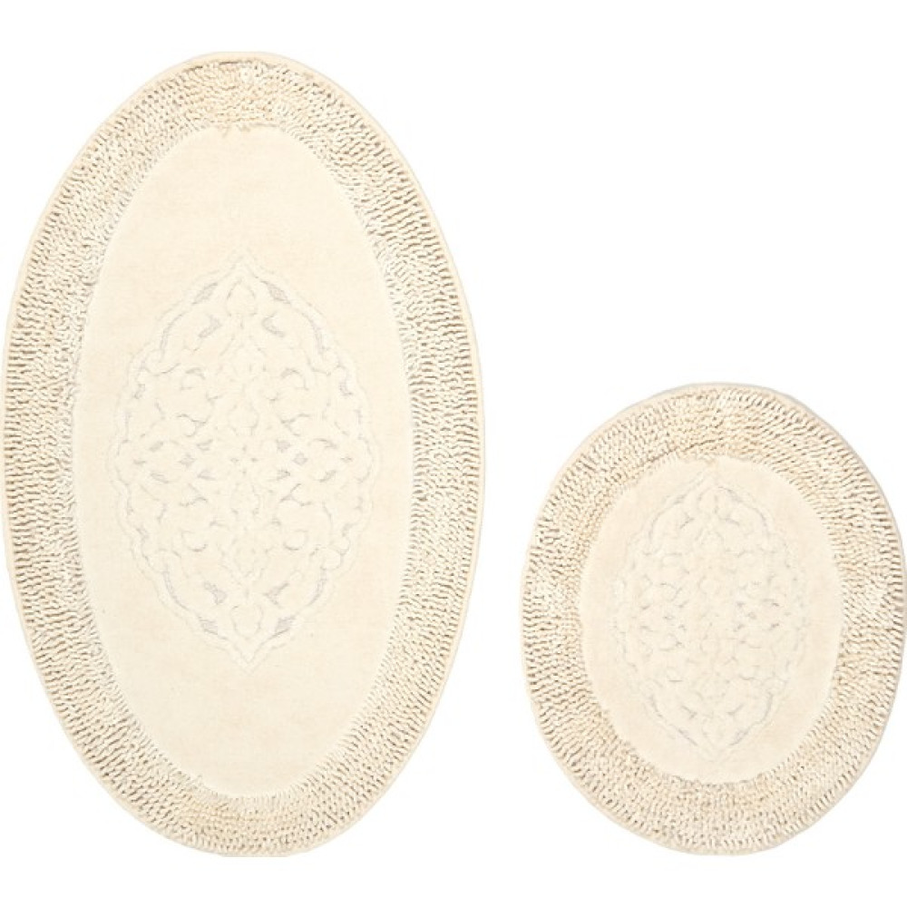 Alanur Home Alanur Salina Oval Cotton Makarnalı Yıkanabilir 2'li Paspas Seti Klozet Takımı Krem Klozet Takımı Fiyatı