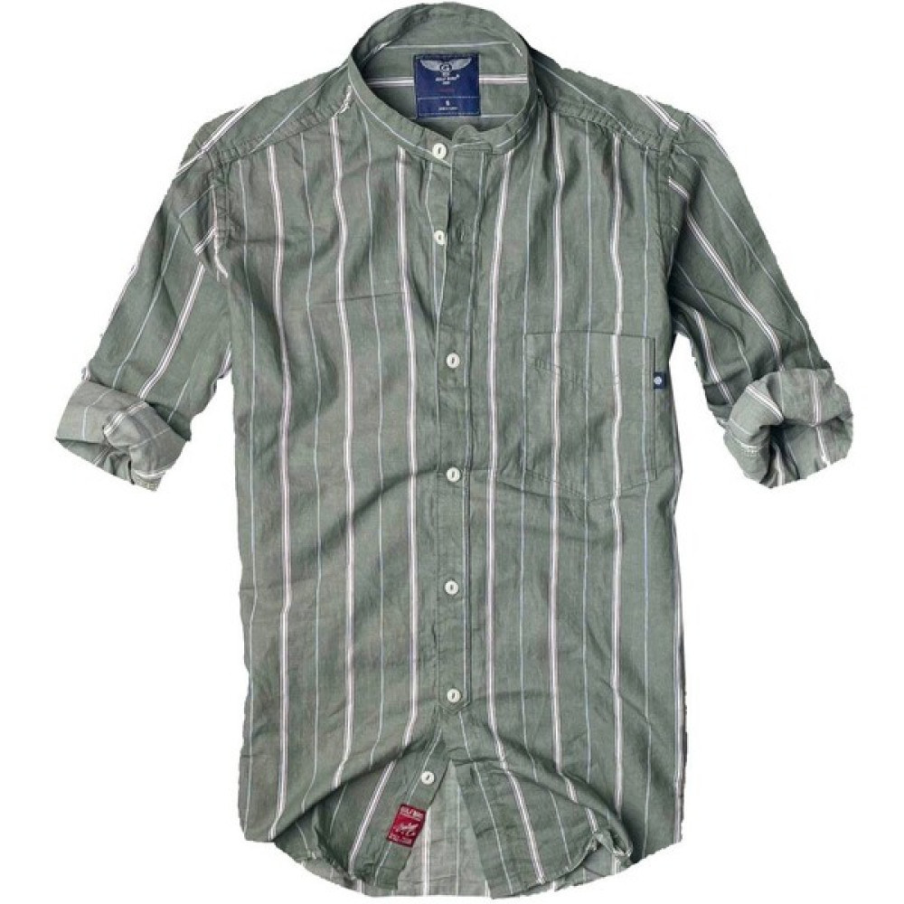Alaska The Last Frontier Slim Fit %100 Pamuk Kumaş Hakim Yaka Uzun Kol Gömlek-Çizgili Haki- Erkek Gömlek Fiyatı