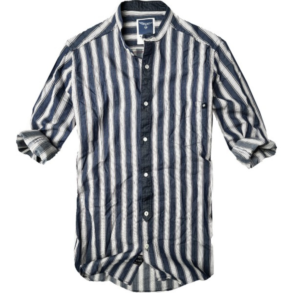 Alaska The Last Frontier Slim Fit %100 Pamuk Kumaş Hakim Yaka Uzun Kol Gömlek--Lacivertçizgi- Erkek Gömlek Fiyatı