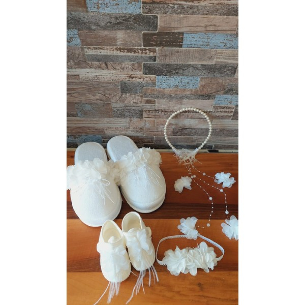 Alaz Tasarım Hobi Lohusa Taç Terlik Seti Bebek Patik ve Taç Seti Lohusa Fiyatı