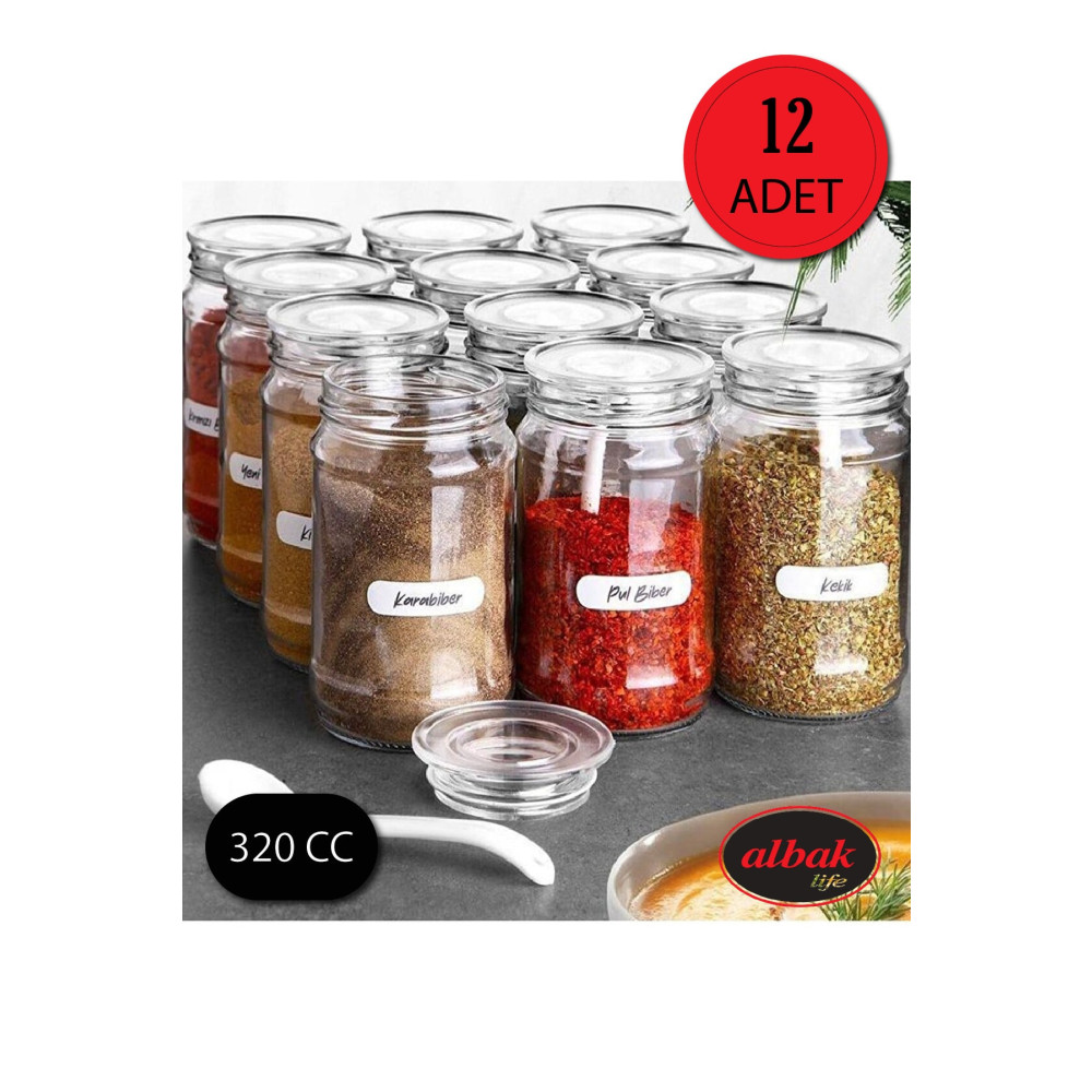 ALBAK Life 12 Adet Vakum Kapaklı Cam Baharatlık Seti ( 330cc ) Baharat Setleri & Baharatlıklar Fiyatı