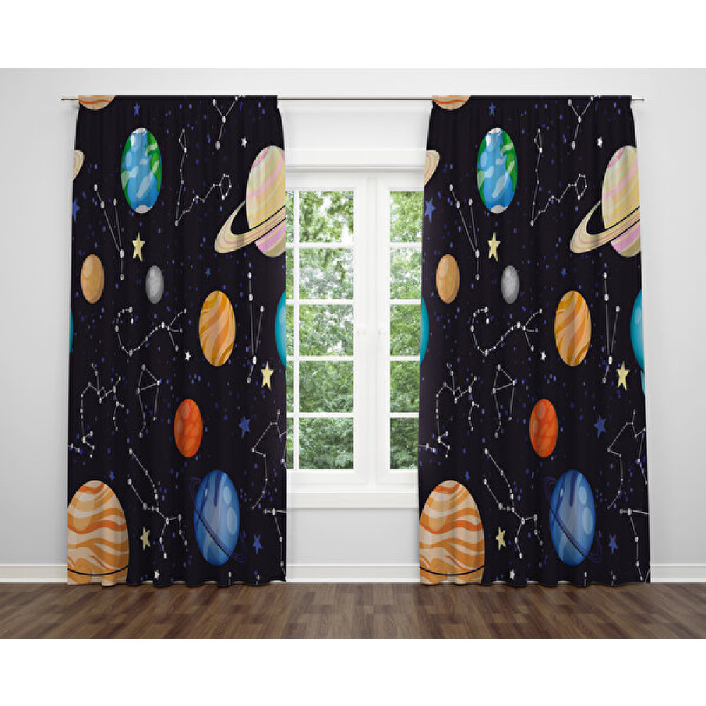 Alban Home Çocuk Odası Gezegen Desen Dijital Baskı Tek Kanat Fon Perde 140X240 - Renkli - 140 x 240 cm Fon Perde Fiyatı