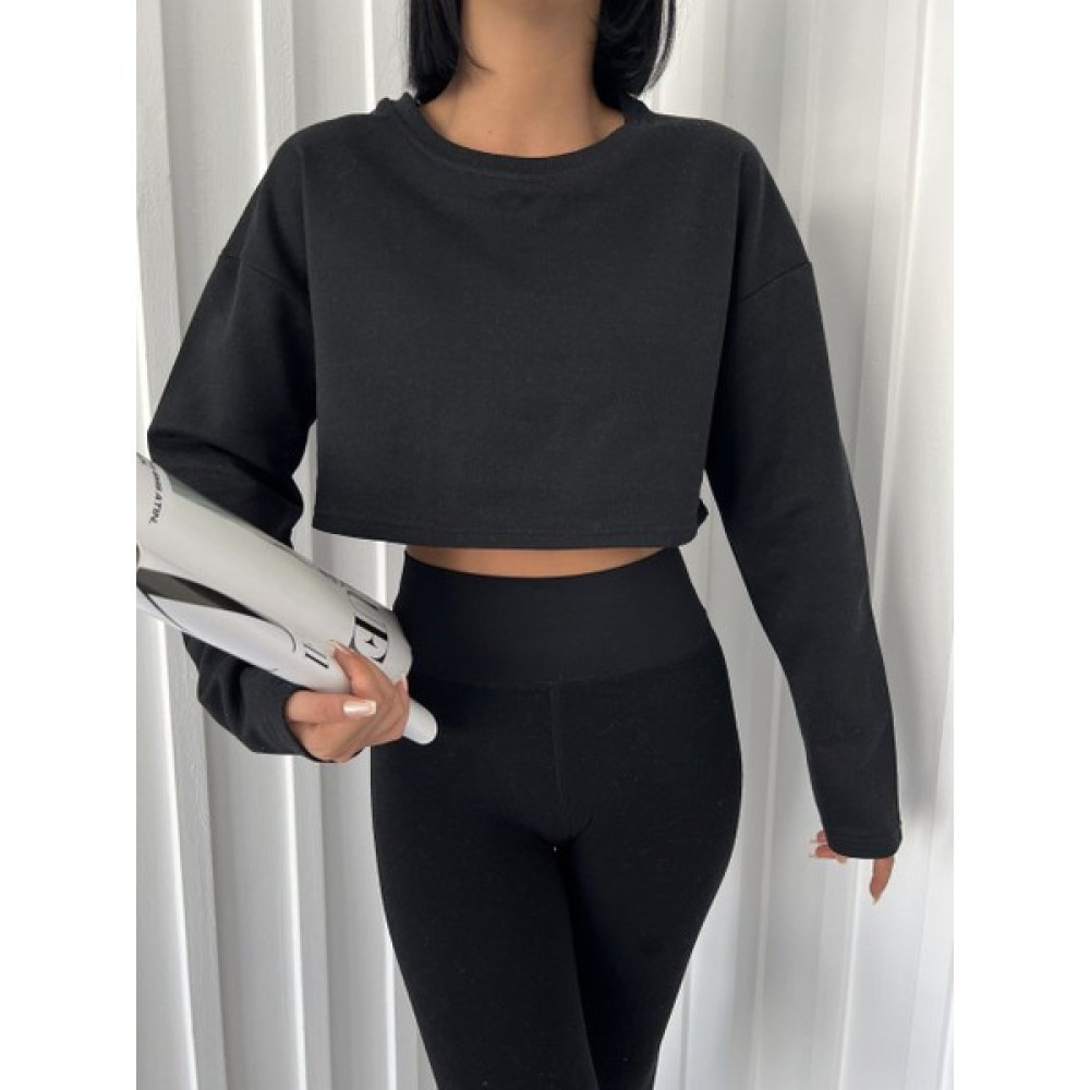 ALBATO Şardonlu Bisiklet Yaka Crop Sweatshirt Bayan Sweatshirt Fiyatı