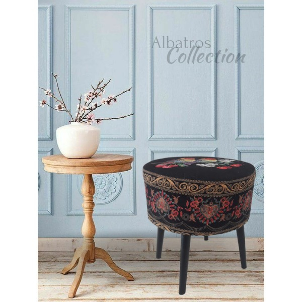 Albatros Collection Dekoratif, Kalp, Desen, Ahşap, Ayak, Ethnic, Bohem, Handmade, Puf, Tabure, Sandalye, Bench, Koltuk - Siyah Puf Fiyatı