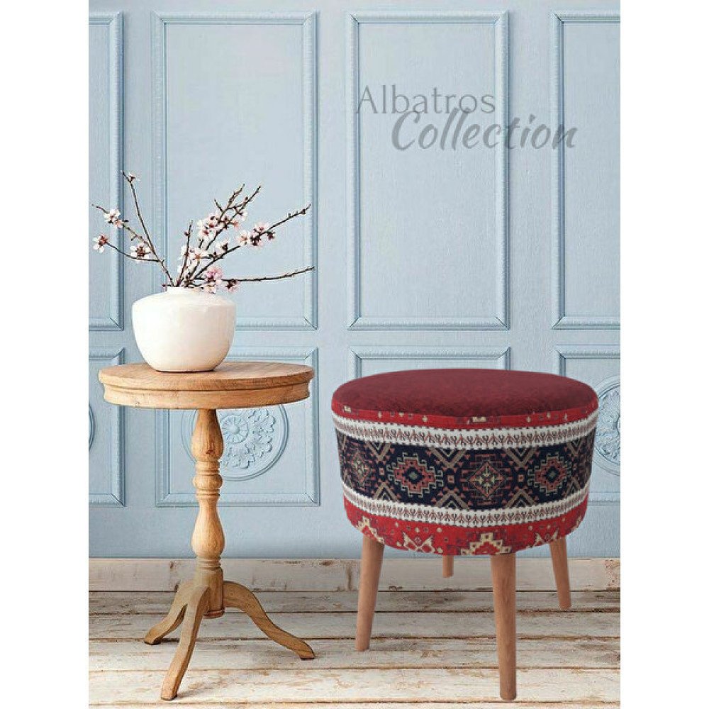 Albatros Collection Dekoratif, Kırmızı, Desen, Ahşap, Ayak, Ethnic, Bohem, Handmade, Puf, Tabure, Sandalye, Bench, Koltuk - Naturel Puf Fiyatı