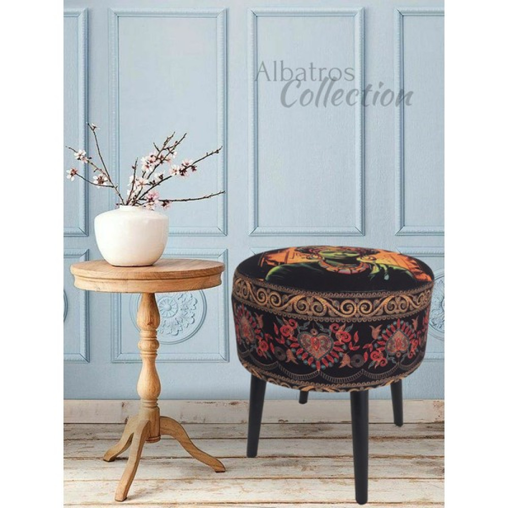 Albatros Collection Dekoratif, Klopatra, Desen, Ahşap, Ayak, Ethnic, Bohem, Handmade, Puf, Tabure, Sandalye, Bench, Koltuk - Siyah Puf Fiyatı
