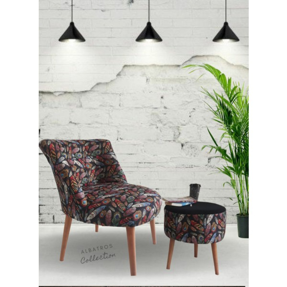 Albatros Collection Kuştüyü Berjer + Puf Set Tekli Koltuk Balkon Ofis Bekleme Güzellik Merkezi Çay Seti Tekli Koltuk & Berjer Fiyatı