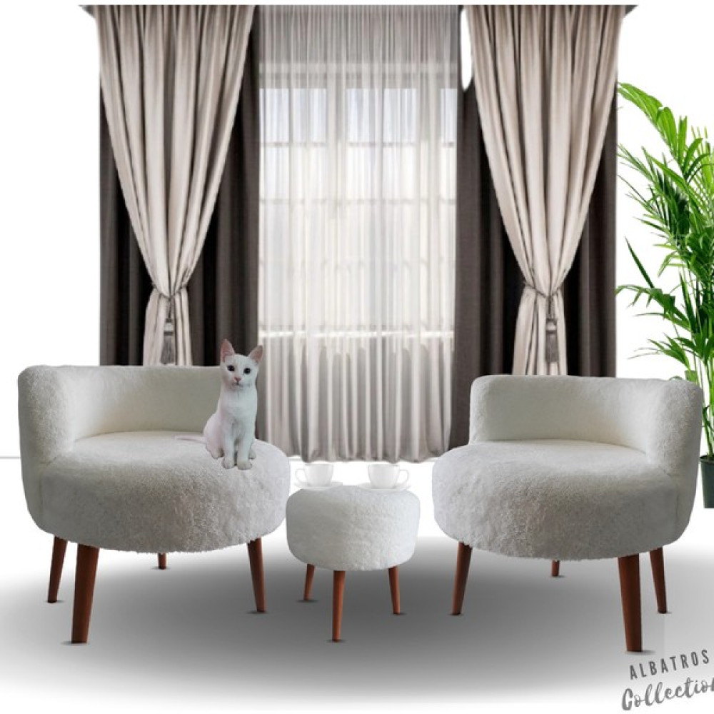 Albatros Collection Pelüş Çay Seti Koltuk 2 Berjer 1 Puf Bench ( Salon Ofis Balkon İşyeri Yatak Odası Çocuk Odası ) Tekli Koltuk & Berjer Fiyatı