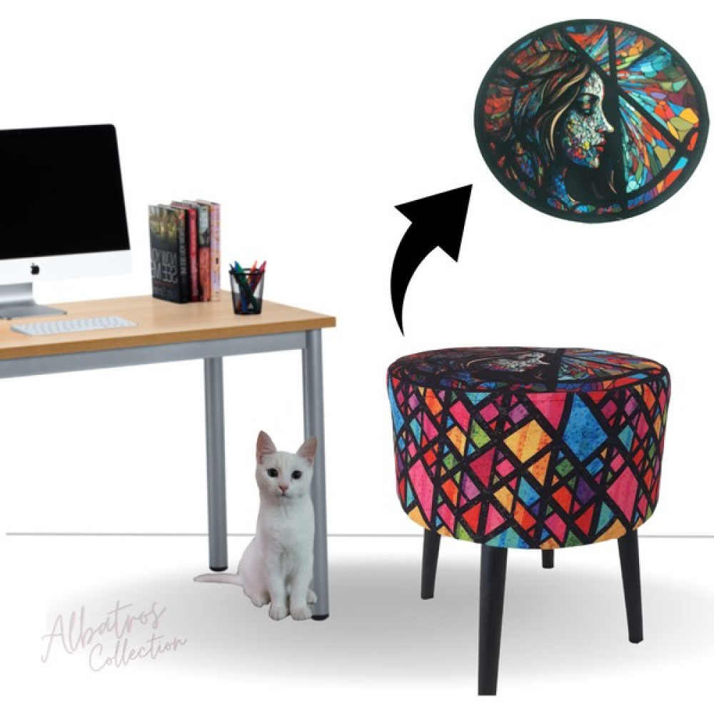 Albatros Collection Yeni, Vitrayyüz, Desen, Ahşap, Ayak, Dekoratif, Etnik, Bohem, Handmade, Puf, Tabure, Sandalye, Bench, Koltuk - Siyah Puf Fiyatı
