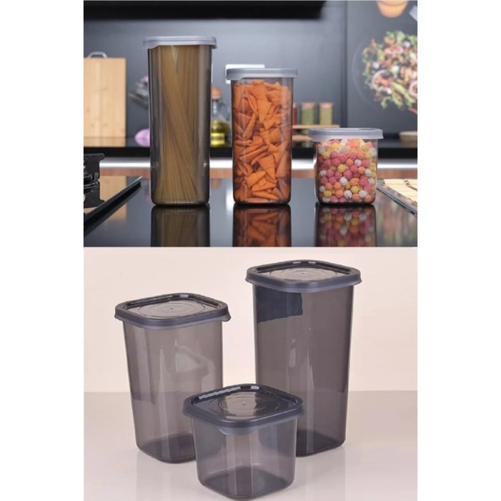 AlbiFoni 3’lü Dik Sızdırmaz Kapaklı Erzak Saklama Kabı Seti Antrasit 1750ML - 1200ML - 550ML Saklama Kapları Fiyatı
