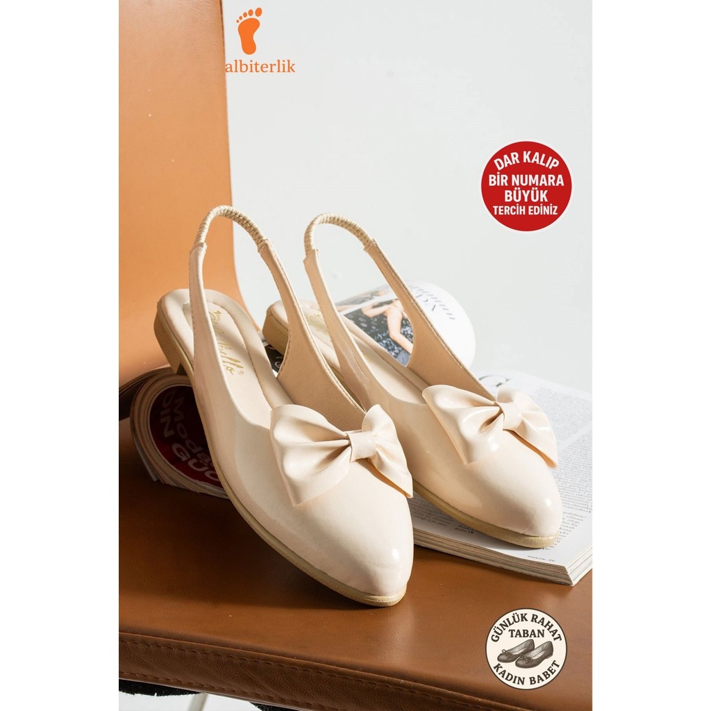 Albishoes Kadın Topuğu Açık Lastikli Kurdeleli Günlük Babet Yumuşak Rahat Taban Fiyonklu Babet Babetler Fiyatı