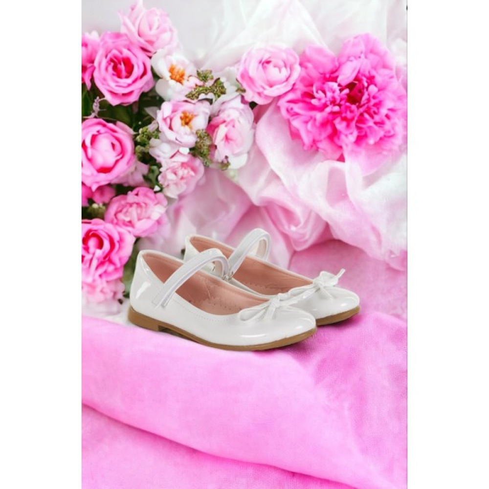 Albishoes Kız Çocuk Fiyonklu Cırtlı Rahat Taban Beyaz Rugan Kız Çocuk Babet Ayakkabı Kız Çocuk Babet Fiyatı