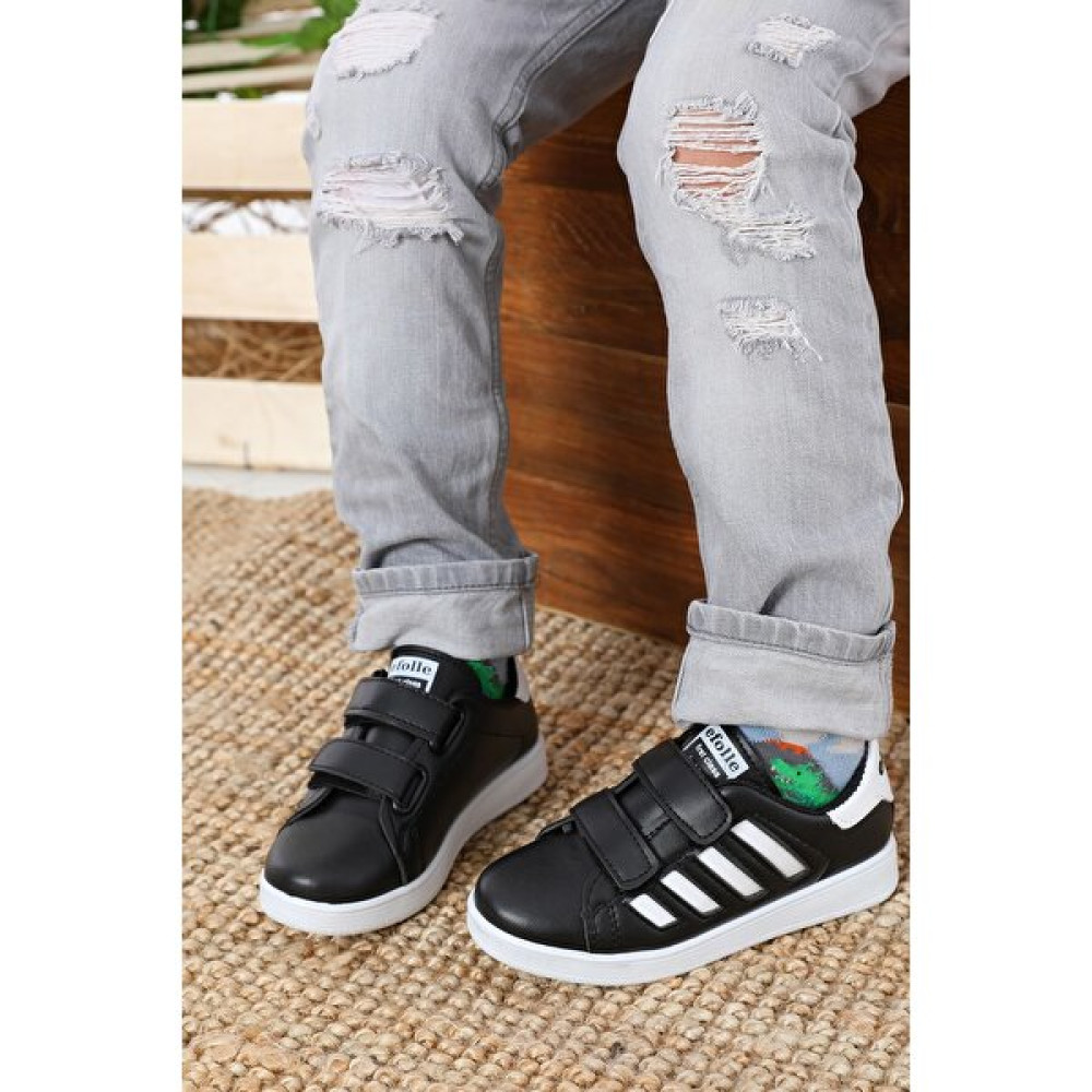 Albishoes Unisex Çocuk Siyah Beyaz Cırtlı Spor Ayakkabı Erkek Çocuk Günlük Ayakkabısı Fiyatı