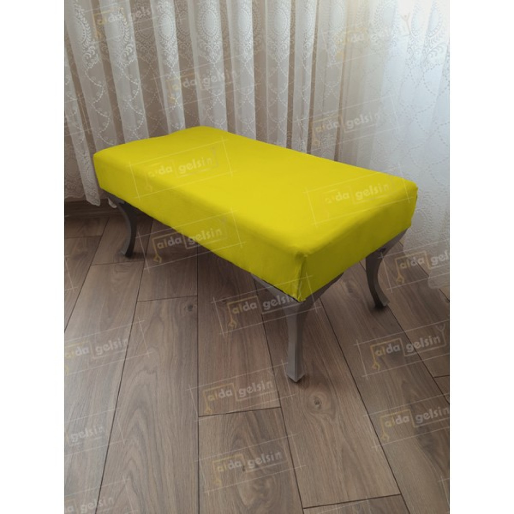Alda Gelsin 100 cm Düz Ayak Ucu Kapı Önü Antre Bench Puf Gümüş Ayak - Sarı Puf Fiyatı