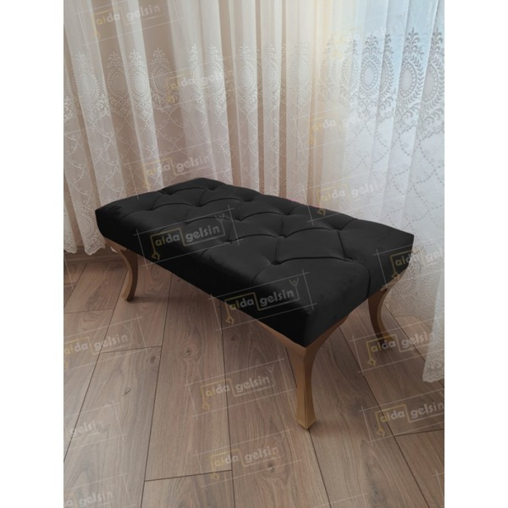 Alda Gelsin 100 cm Kapitoneli Ayak Ucu Kapı Önü Antre Bench Puf Gold Ayak - 100 x 42 cm - Siyah Puf Fiyatı