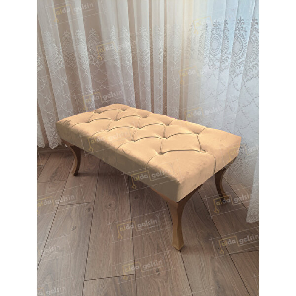 Alda Gelsin 100 cm Kapitoneli Ayak Ucu Kapı Önü Antre Bench Puf Gold Ayak - 100 x 42 cm - Vizon Puf Fiyatı