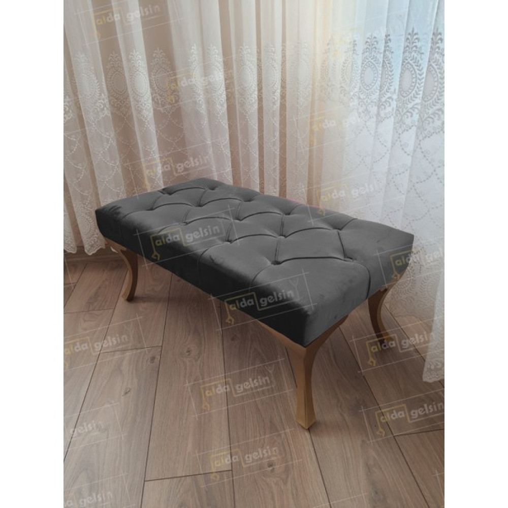 Alda Gelsin 90 cm Kapitoneli Ayak Ucu Kapı Önü Antre Bench Puf Gold Ayak - 42 x 90 cm - Antrasit Puf Fiyatı