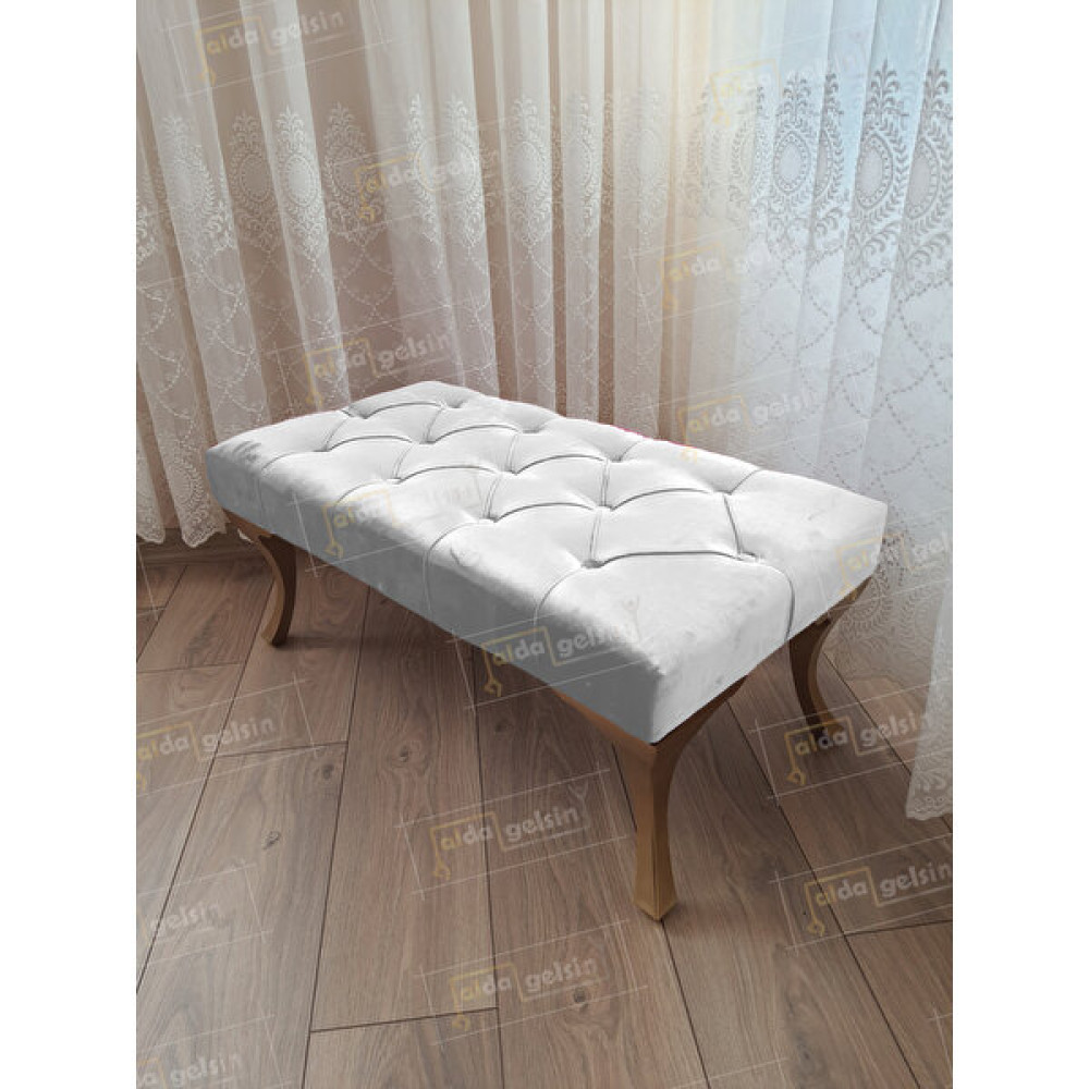 Alda Gelsin 90 cm Kapitoneli Ayak Ucu Kapı Önü Antre Bench Puf Gold Ayak - 42 x 90 cm - Beyaz Puf Fiyatı
