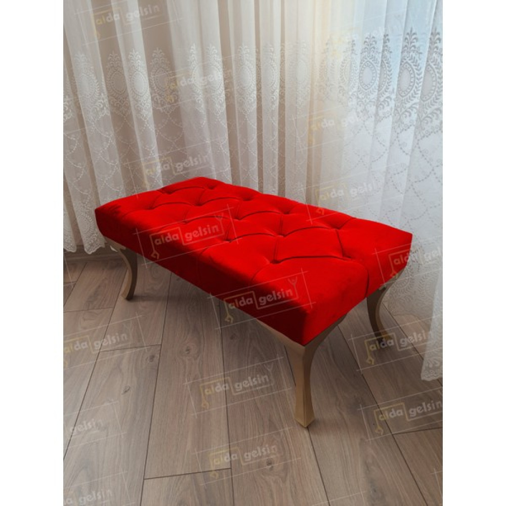 Alda Gelsin 90 cm Kapitoneli Ayak Ucu Kapı Önü Antre Bench Puf Gold Ayak - 42 x 90 cm - Kırmızı Puf Fiyatı