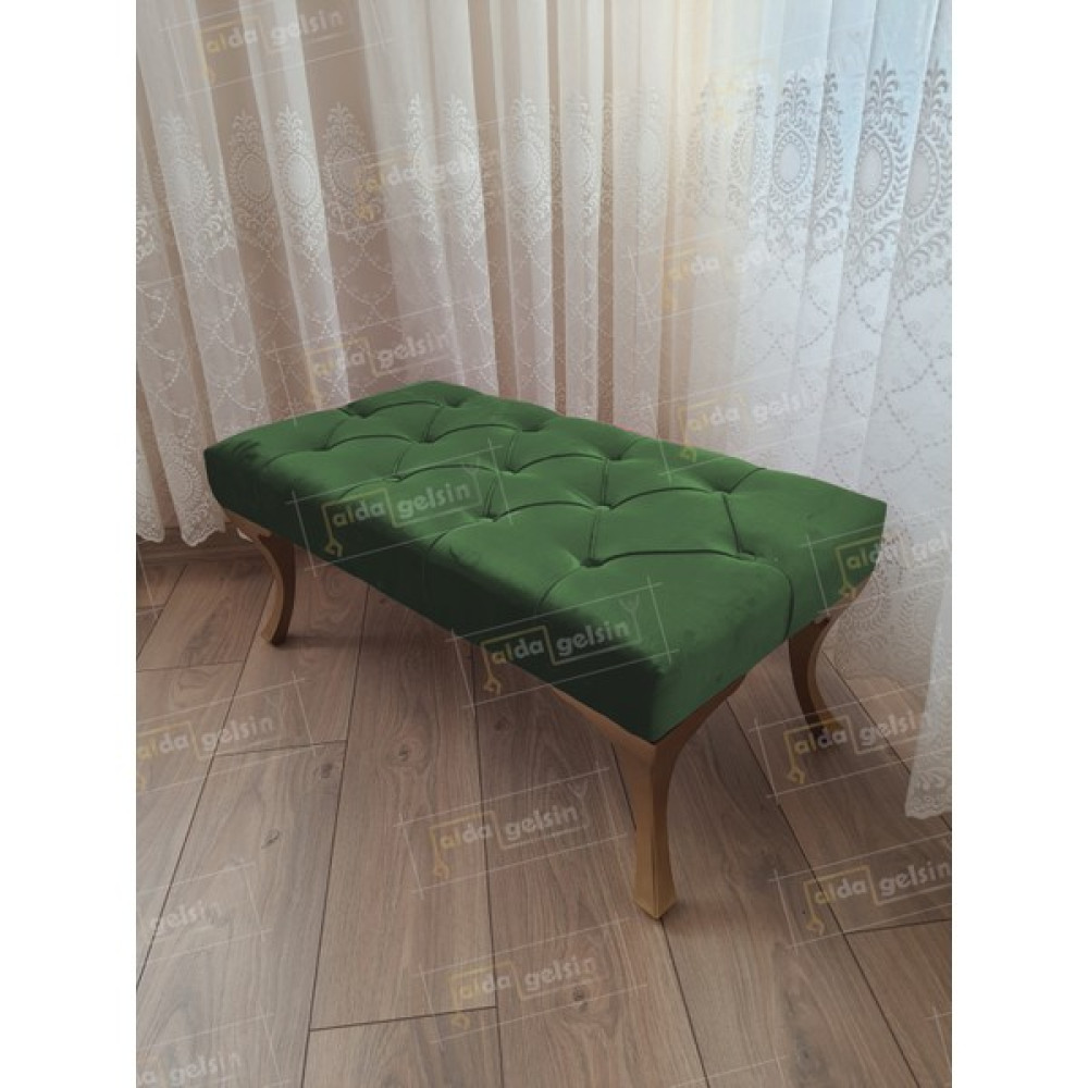 Alda Gelsin 90 cm Kapitoneli Ayak Ucu Kapı Önü Antre Bench Puf Gold Ayak - 42 x 90 cm - Yeşil Puf Fiyatı