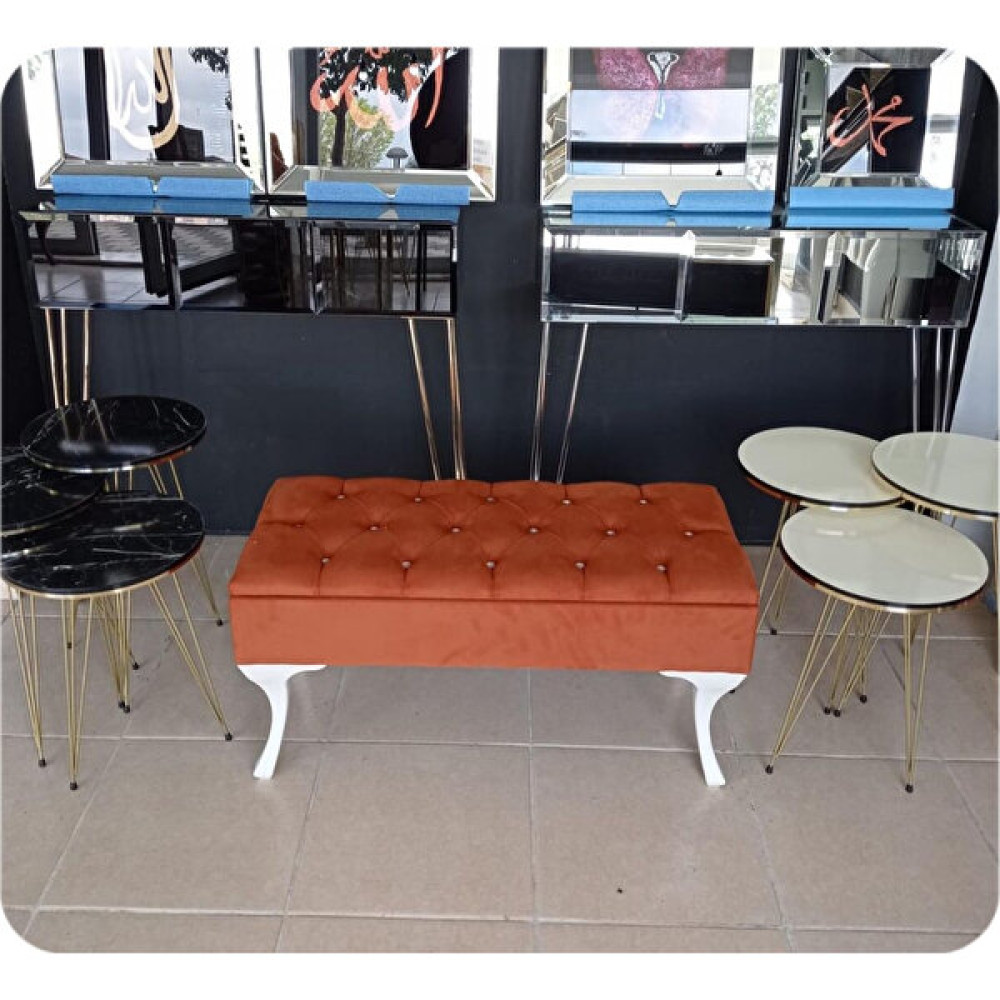Alda Gelsin Yarım Sandıklı Modern Puf Bench Ayakucu Koltuk 90 cm - 90 x 40 cm - Turuncu Puf Fiyatı