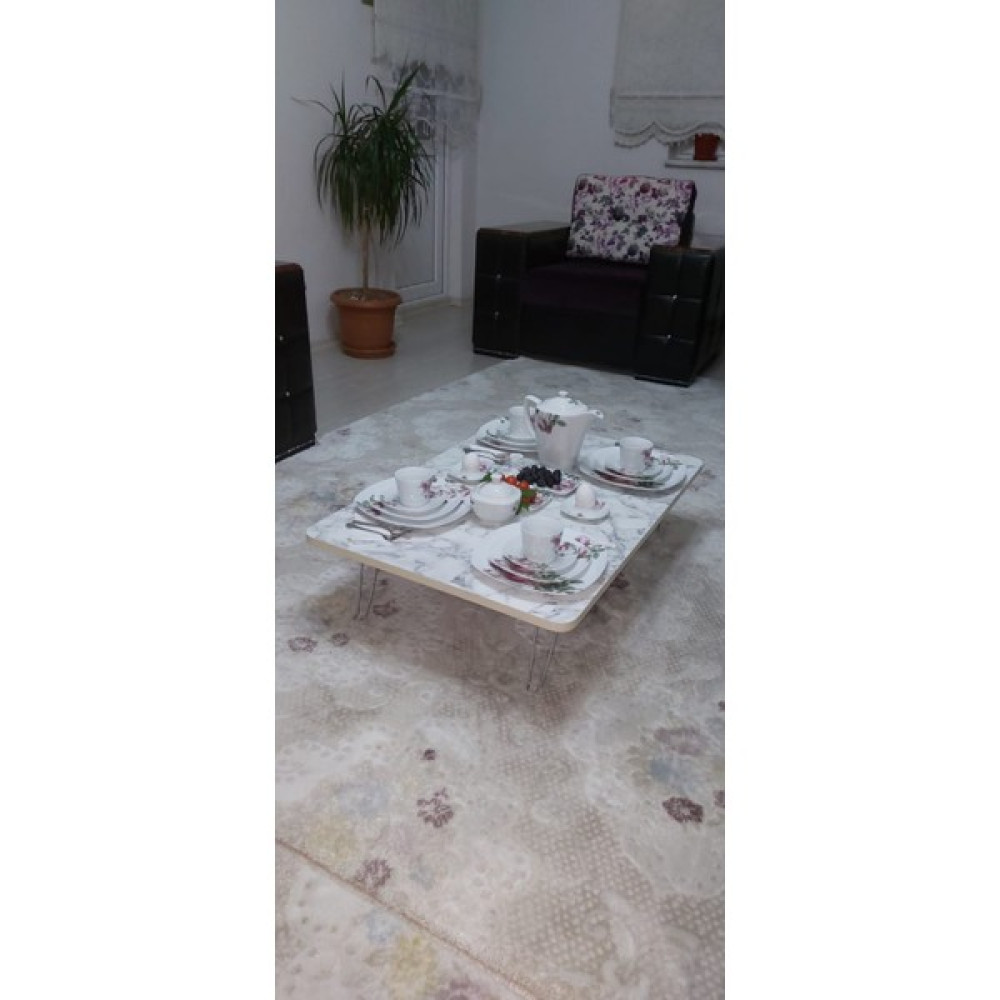Alda Gelsin Yeni Model Dikdörtgen Yer Sofrası 60 x 110 cm - Beyaz Yemek & Mutfak Masası Fiyatı