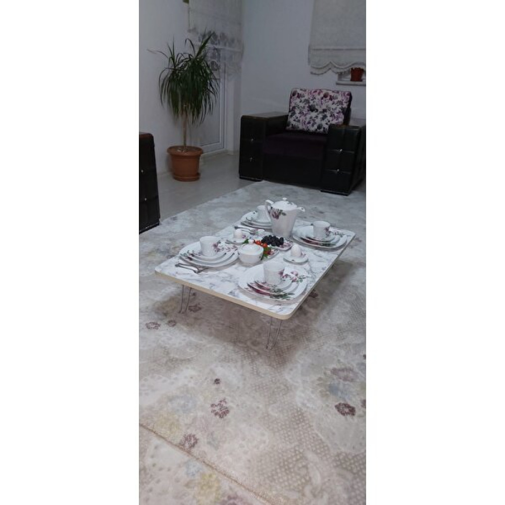 Alda Gelsin Yeni Model Dikdörtgen Yer Sofrası - Beyaz Mermer - 70 x 120 cm Yemek & Mutfak Masası Fiyatı