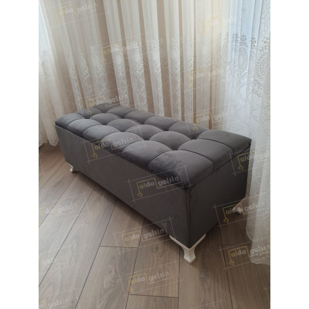 Alda Gelsin Yeni Model Lüks Çizgi Kapitoneli Sandıklı Puf Bench (100*45) - Antrasit Puf Fiyatı